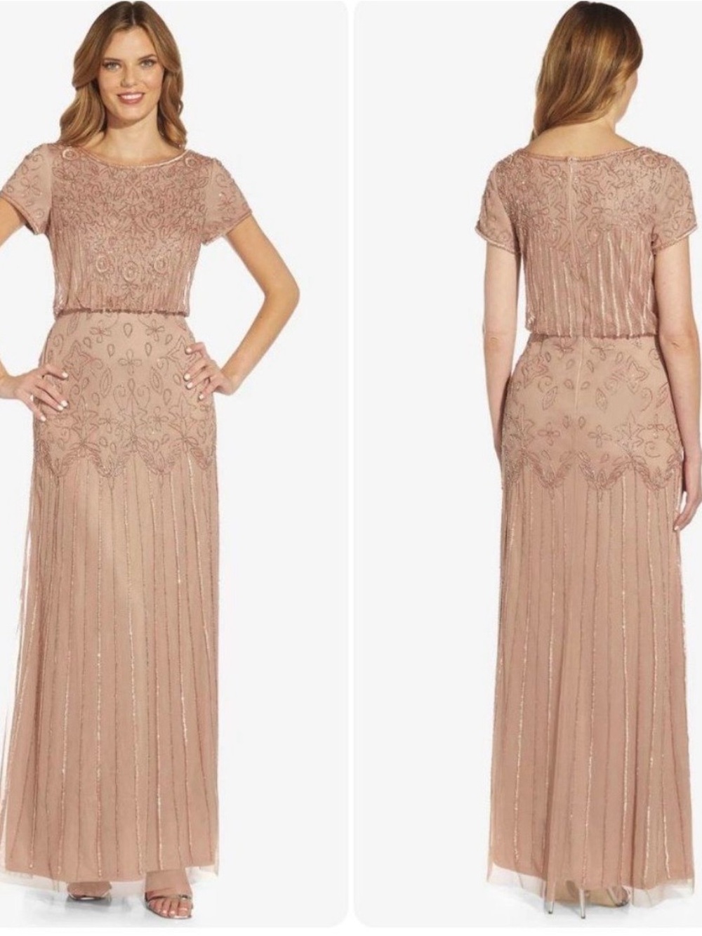 Adriana Papell Beaded Evening Gown in Pink Size 10